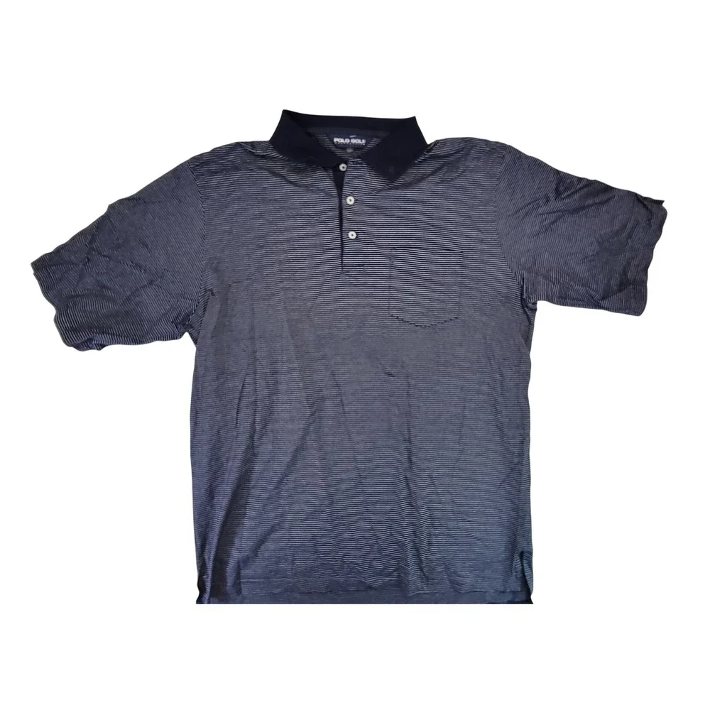 Polo Golf Ralph Lauren‎ Mens Striped Short Sleeve Polo Shirt Navy White Size L